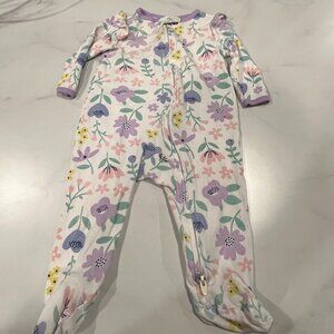 Carter's Sleeper Footed Outfit Baby Girls 6M White Floral Long Sleeve Full Zip